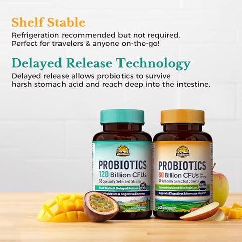 Vitalitown Probiotic Bundle (Pack Of 2) Probiotics 60 Billion Cfus (Item 1) & Probiotics 120 Billion Cfus (Item 2) Shelf Stable Digestive & Immune Health 30 Day Supply Each