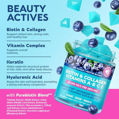 Maree Bundle Sheet Moisturizing Masks & B1 Thiamin & B7 Biotin Gummies Collagen & Hyaluronic Acid Vitamin Complex With Keratin Hydrating Skin Care Mask & A E D C Vitamins For Skin Nails & H