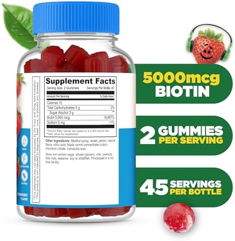 Lifeable Sugar Free Kids Biotin Gummies 5000mcg Great Tasting Biotin Supplement Biotin Gummies for Hair Growth Skin and Nail Health Hair Vitamins for Kids Boys Girls 90 Gummies