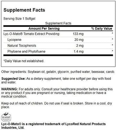 Swanson Double-Strength LYC-O-Mato Lycopene 20 Milligrams 60 Sgels (2 Pack)