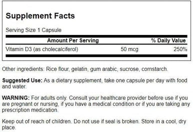 Swanson Higher Potency Vitamin D-3 2000 Iu - "Sunshine Vitamin" Bone Immune Support (50 mcg) 250 Capsules (3 Pack)
