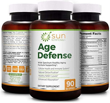 Age Defense With Sulforaphane Precursors Glucoraphanin & Myrosinase, Nad+ With Apigenin, Niacin & Tmg, Nrf2 & Sirtuin Activators Pterostilbene, Trans-Resveratrol, Vitamin K2, Magnesium, 90 Vcaps