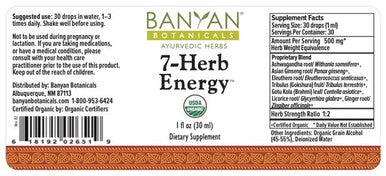 Banyan Botanicals 7 Herb Energy Organic Liquid Extract 1 Oz