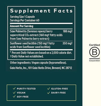 Gaia Herbs Saw Palmetto Supports Healthy Prostate Function For Men Contains Saw Palmetto And Sunflower Seed Lecithin To Support Men'S Health 60 Vegan Liquid Phytocapsules (30Day Supply)