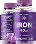 Elements Iron Gummies 40Mg With Vitamin C 100Mg - Best Iron Supplement For Women, Men & Adults - Blood Builder For Anemia - Immune Support & Energy Booster Fruit Pectin Vegan Non-Gmo