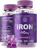 Elements Iron Gummies 40Mg With Vitamin C 100Mg Best Iron Supplement For Women, Men & Adults Blood Builder For Anemia Immune Support & Energy Booster Fruit Pectin Vegan Non-Gmo