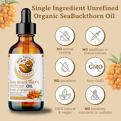 Bella Terra Oils - Seabuckthorn Berry Oil 4Oz - Experience Nature'S Luxurious Touch Brimming With Vitamin E & Carotenoids Transcend Ordinary Skincare