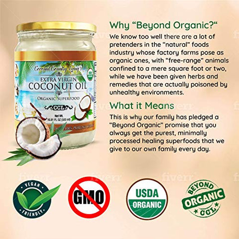 Coconut Country Living's Extra Virgin Coconut Oil - Cold Pressed, Unrefined organic Superfood for Hair, Skin, Beauty, Cooking - Keto & Paleo Diet Friendly - 6.76 oz