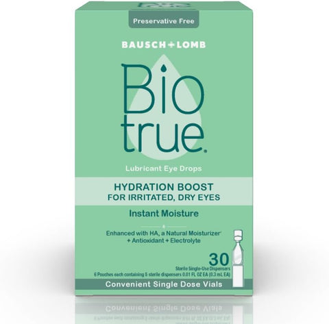 Biotrue Hydration Boost Eye Drops For Irritated Dry Eyes In Single Dose Vials From Bausch + Lomb Instant Moisture Preservative Ph Balanced Naturally Inspired 30 Count (Pack Of 2)