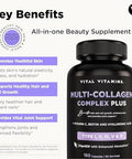 Vital Vitamins Multi Collagen Plus 2 Pack with Biotin Hyaluronic Acid Vitamin C Type I II III V X for Women and Men Hair Skin Nails Beauty Complex 300 Capsules