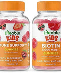 Lifeable Immune Support Kids + Biotin Kids Gummies Bundle Great Tasting Vitamin Supplement Gluten Gmo Chewable Gummy