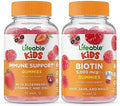 Lifeable Immune Support Kids + Biotin Kids Gummies Bundle Great Tasting Vitamin Supplement Gluten Gmo Chewable Gummy