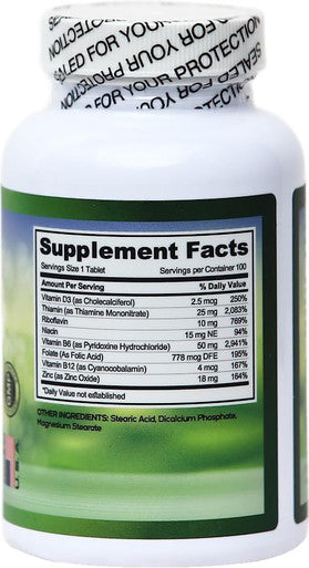 High B Complex Vitamins for Women with Riboflavin, Vitamin B2, B6, B12, B1, Vitamin B Complex Support Brain Health, Immune System, Hair, Skin & Nails Health, Bone, Joint & Energy Support - 100 Tablets