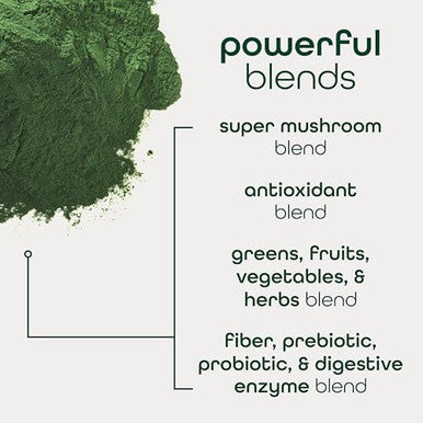 Zena Nutrition Organic Super Greens Powder 70+ Superfoods 0 Sugar 3g Fiber Spirulina Chlorella Mushrooms Prebiotics/Probiotics Digestive Enzymes Gut Health Green Apple 30 Drink Mix Packets