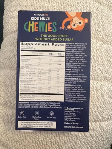 Omegavia Sugar Kids Multivitamin Chewies Daily Chewable Gummy Vitamins For Kids 3+ Vitamin A C D3 E B6 & B12 Folate & More Natural Orange Flavor 30 Count