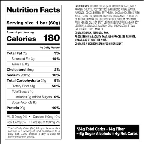 Quest Nutrition Mint Chocolate Chunk Protein Bars, High Protein, Low Carb, Gluten Free, Keto Friendly, 4 Count