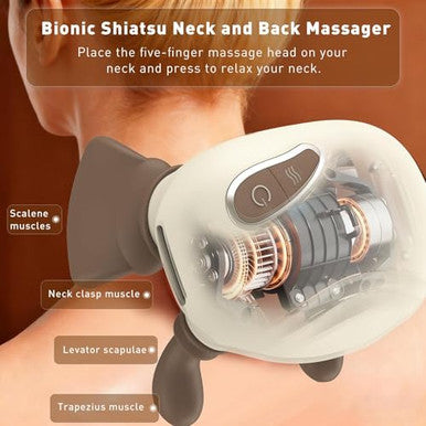 Lideeya 4D Wireless Neck And Shoulder Massager Bionic Hands Deep Tissue Shiatsu Neck Massager With 3 Relaxation Modes Portable Electric Kneading Massager For Home Office Holiday