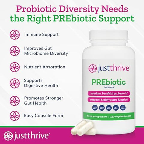 Just Thrive Prebiotic Capsules - Prebiotic Blend For Gut Health And Immune Support 120 Caps