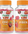 Lifeable Zinc 25Mg Kids + Prebiotic Fiber Kids Gummies Bundle Great Tasting Vitamin Supplement Gluten Gmo Chewable Gummy