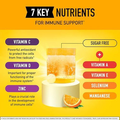 Airborne 1000Mg Vitamin C With Zinc, Sugar Effervescent Tablets, Immune Support Supplement With Powerful Antioxidants Vitamins A C & E - 30 Fizzy Drink Tablets, Zesty Orange Flavor