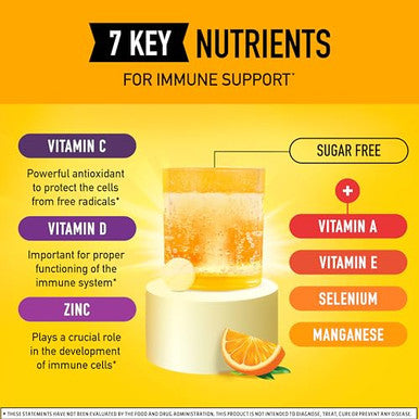 Airborne 1000Mg Vitamin C With Zinc Effervescent Tablets, Immune Support Supplement With Powerful Antioxidants Vitamins A C & E - 10 Fizzy Drink Tablets, Zesty Orange Flavor