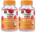 Lifeable Calcium Magnesium Kids + Biotin Kids Gummies Bundle Great Tasting Vitamin Supplement Gluten Gmo Chewable Gummy