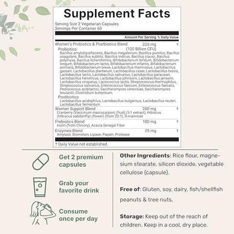 Micro Ingredients Probiotics For Women 100 Billion Cfu With Prebiotics 120 Veggie Capsules Ph Balance Urinary Tract Vaginal & Gut Health Support 40 Strains With Cranberry D-Mannose & More