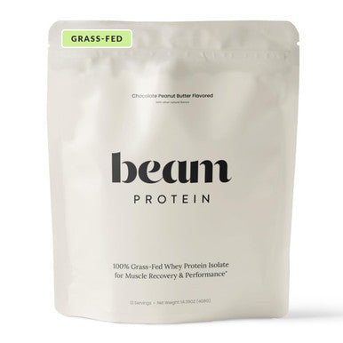 Beam Grass Fed Whey Protein Powder Chocolate Peanut Butter 12 Servings 22g Protein Per Serving Clean Whey Isolate & Concentrate Low Carb Paleo Friendly GMO Free Gluten Free 3rd Party Tested