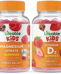 Lifeable Magnesium Kids + Vitamin D Kids Gummies Bundle Great Tasting Vitamin Supplement Gluten Gmo Chewable Gummy