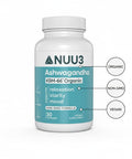 NUU3 Ashwagandha Organic KSM 66 Root Extract Supplement Stress Relief Calm Mood Mental Clarity Energized Focus & Restful Sleep Non GMO Gluten Free - 30 Capsules / 30 Day Supply