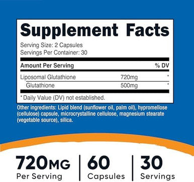 Nutricost Liposomal Glutathione Supplement 60 Capsules 720 Mg Per Serving Vegan Gmo 30 Servings