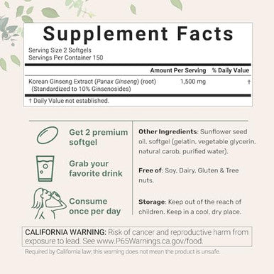 Micro Ingredients Red Panax Ginseng Supplement 300 Softgels High Potency Korean Ginseng Root Extract Supports Energy & Immune Health Non-Gmo