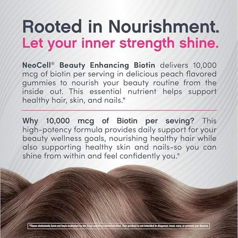 Neocell Biotin 10000Mcg Gummies 72 Count Beauty Enhancing Supplement Hair Skin And Nails Peach Flavor