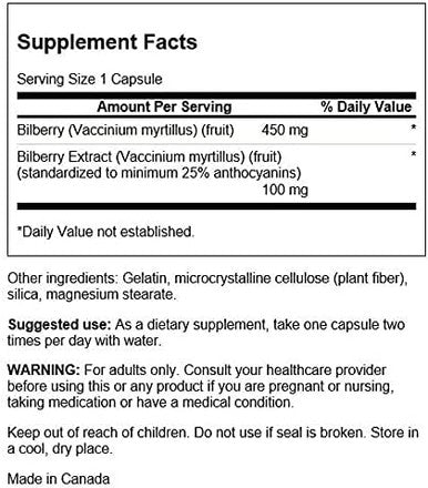 Swanson Extra-Strength Bilberry (Standardized) 100 Milligrams 60 Capsules
