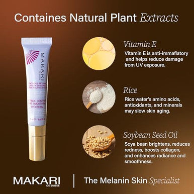 Makari Retinol Eye Cream - Collagen Boosting Formula For Fine Lines & Wrinkles Rice Water, Soybean Seed Oil, Vitamin E Reduce Puffiness, Firm Skin