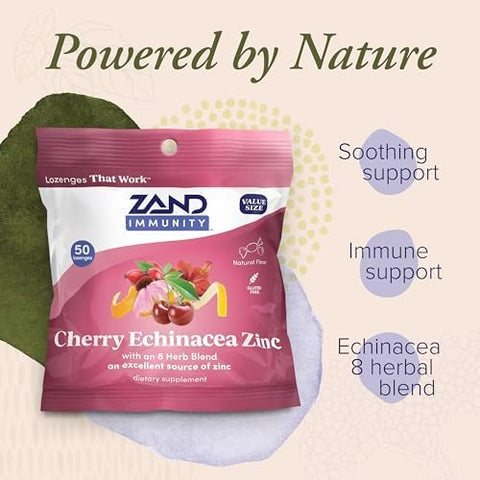Zand Immunity Cherry Ecea Zinc Throat Lozenges 2 Pack - Good-For-You Dry Mouth Lozenges - Immune Support Supplement With Zinc 5Mg - Soothe A Dry Throat - Natural Flavor Gluten 50Ct Ea