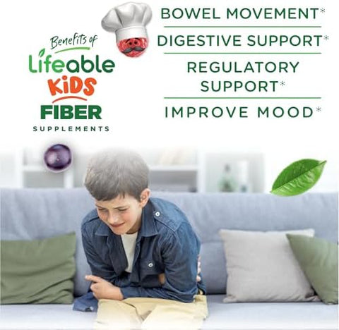 Lifeable Sugar Prebiotic Kids Fiber Gummies 4G Fiber For Kids Great Tasting Vegetarian Fiber Supplements For Kids For Digestive Health Fiber Gummies For Kids 90 Probiotics Gummies