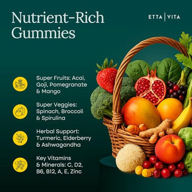 Etta Vita Everyday Debloat & Detox Sugar-Free Fruits And Veggies Gummies - Energy Support With Superfood Fruit And Vegetablesupplement (120 Chews) Cruelty-Free Vegan Gluten-Free Fruit And Vegetable Vitamin