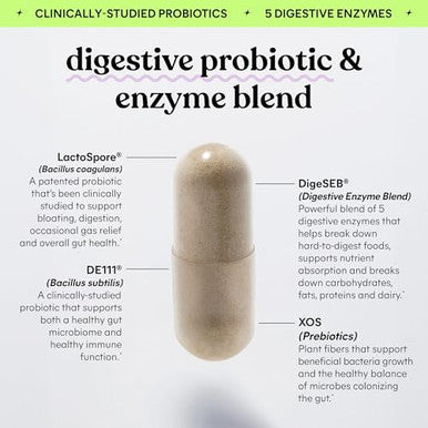 Lemme Debloat 3 In 1 Prebiotic Probiotic & Digestive Enzyme Capsules For Bloating 60 Count