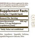 Solgar Resveratrol 500 Mg 30 Vegetable Capsules - Antioxidant Protection - Gluten Free Dairy Free 30 Servings