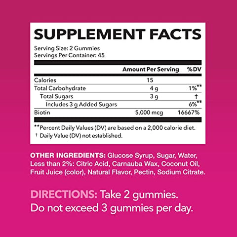 Havasu Nutrition 5000Mcg Biotin Gummies For Hair Skin And Nails - Vegan Supplement For Women And Men - Glp-1 Nutritional Support To Promote Lucious Locks And Radiant Skin - Vitamin B7 - Strawberry Flavor 90 Count