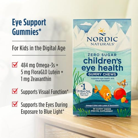 Nordic Naturals Children S Eye Health Gummies Strawberry Lemonade - 30 Gummies For Kids - 484 Mg Total Omega-3S Dha Lutein & Zeaxanthin - Brain Health Antioxidant Support Non-Gmo 30 Servings
