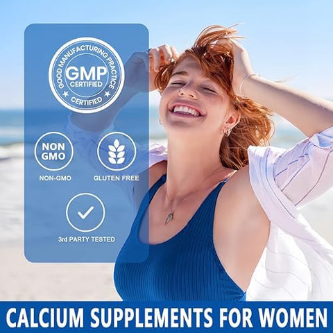 Calcium Supplements for Women Calcium 1200 mg with Vitamin D3 and K2 High Absorption Extra Strength Calcium Citrate for Bone Health Strength Density Muscle Heart Support Slow Release NonGMO