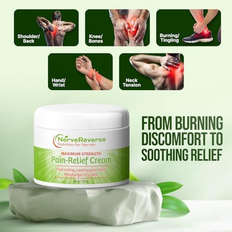 Nervereverse Nutrition For Nerves Nervereverse Neuropathy Pain Relief Cream For Feet Hands Legs Toes. Large 4 Oz. Jar. Fastacting Maximum Strength Cream With 4% Menthol Msm Lcarnitine Larginine Vitamin E Vitamin B6