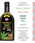 Golden Kings of Ukraine Pure Hemp Seed Cooking Oil - Extra Virgin Cold Pressed Oil - Unrefined and Non-Deodorized 11.83 OZ