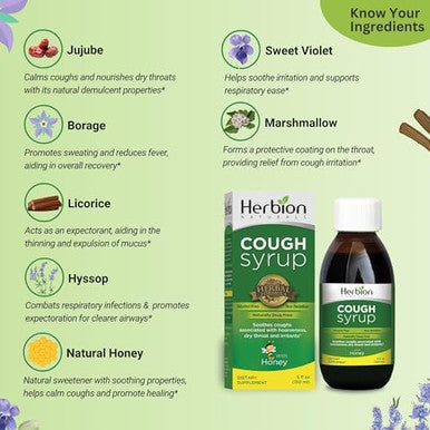 Herbion Naturals Cough Syrup With El Jarabe Para La Tos Con Miel Naturally Tasty Soothes Throat Green Honey 5 Fl Oz