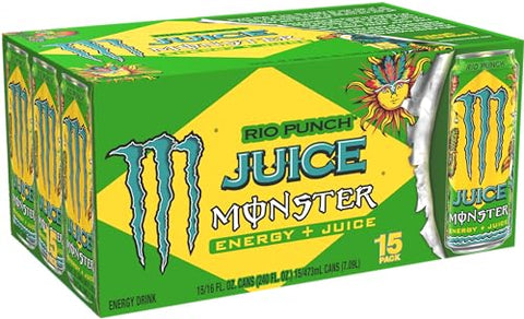 Monster Energy Juice Rio Punch, Energy Drink, 16 Ounce | Energy + Juice, Pack of 15