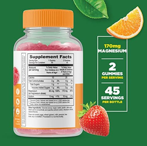 Lifeable Magnesium Citrate Kids + Calcium With Vitamin D Kids Gummies Bundle Great Tasting Vitamin Supplement Gluten Gmo Chewable Gummy