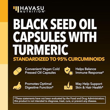 Black Seed Oil Capsules With Turmeric Curcumin Supplement Immune & Digestive Health Support 60 Count Vegan Nongmo Cold Pressed Black Seed Oil With Curcumin (95% Curcuminoids) 1 Month Supply