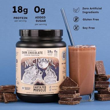 Earth Fed Muscle Nocturnal Casein Protein Powder Dark Chocolate Protein Powder With Whey Blend 18G Protein Sugar Free Gluten Free Nighttime Recovery Protein Poweder 2Lb 23 Servings